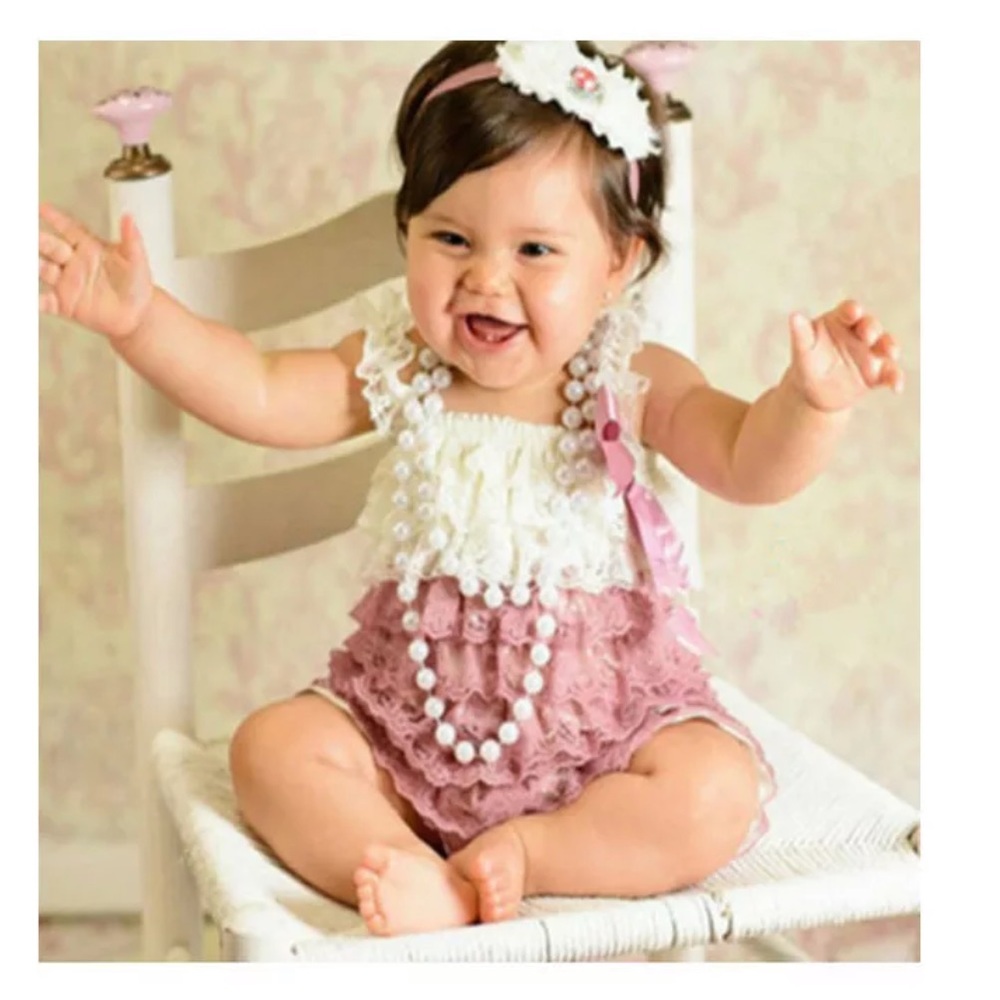 💕Dusty Rose Lace Photo shoot or Birthday Romper